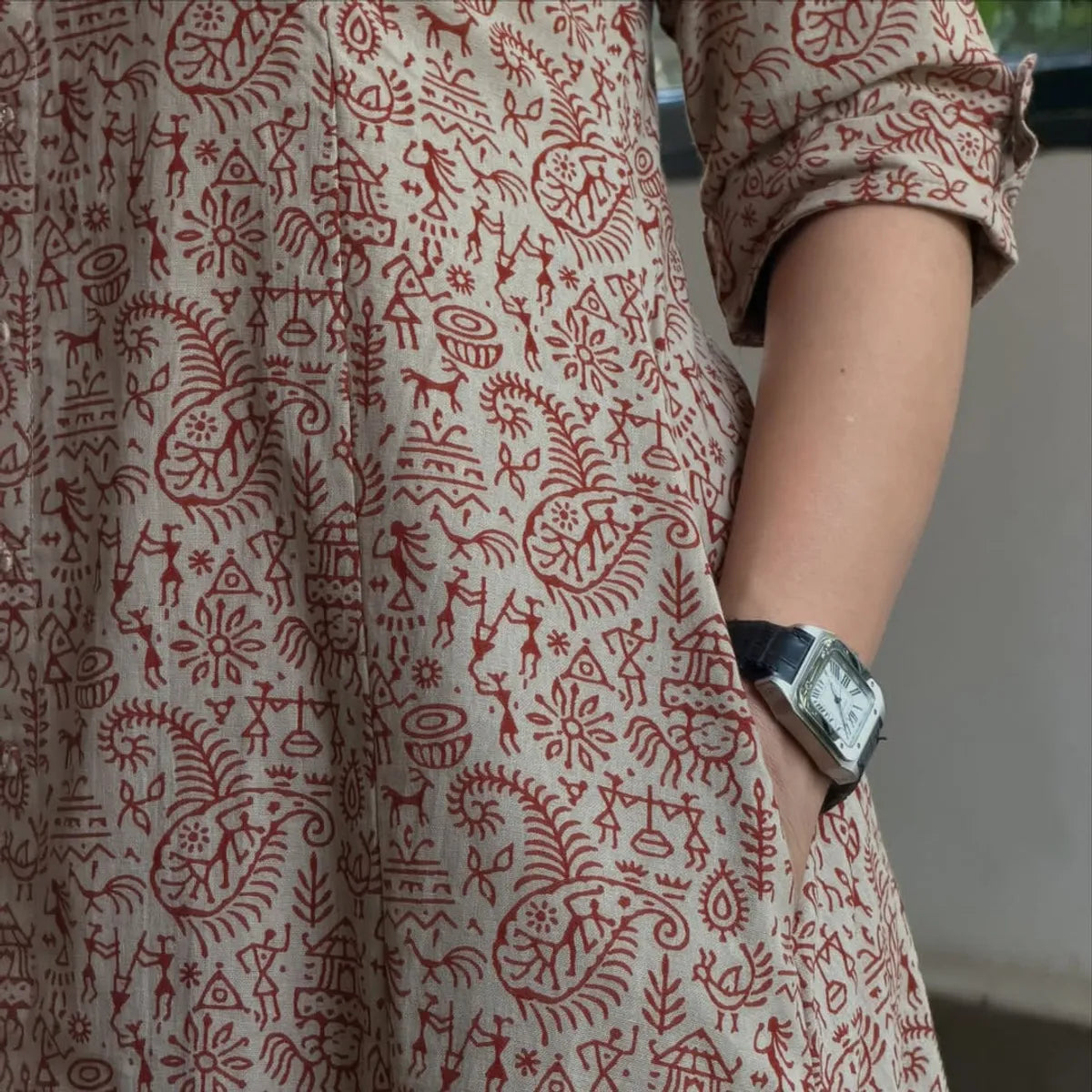 Dashing Warli printed cotton A-line kurta palazzo set with contemporary ethnic styling