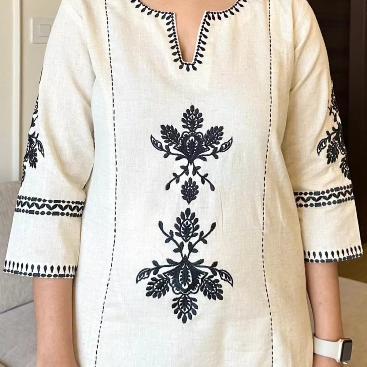Elegant Breathable khadi cotton Embroidered Kurti Pant Set | M to XXL