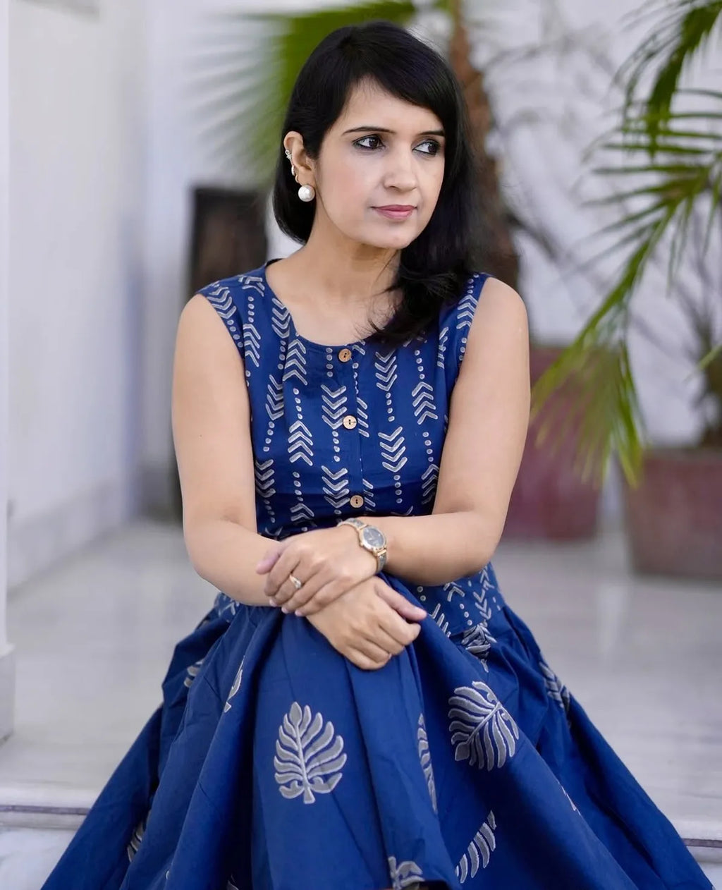 Women Printed Cotton Top And Skirt Set