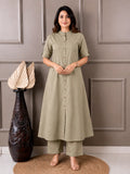 Women's A-Line Cotton Kurti Palazzo Set with Katha Work