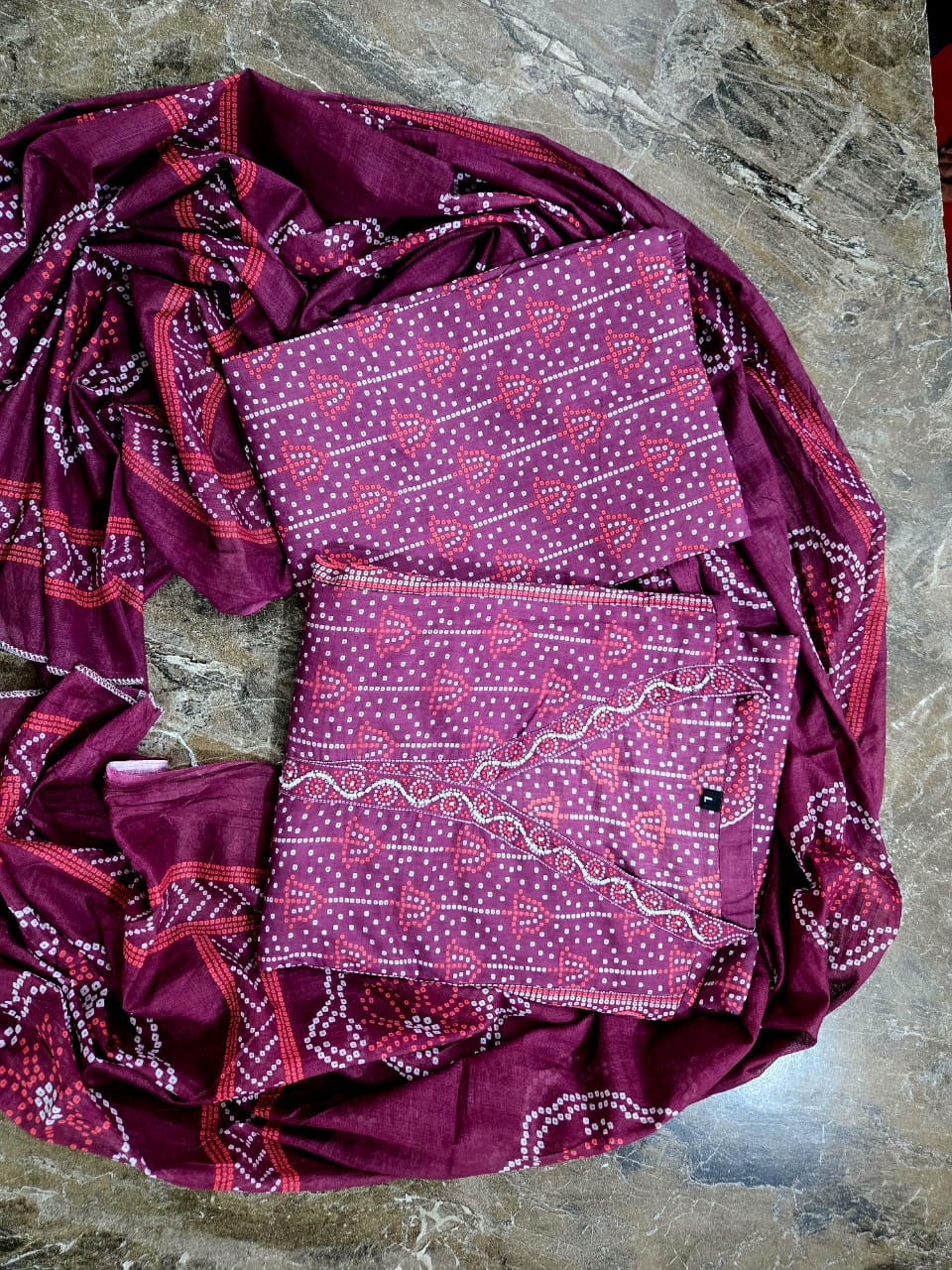 Hand Block Printed Cotton A-Line Plazo Set with Dupatta — Three-Piece Ensemble Featuring Hand Work and Lace Detailing