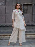 Women Premium Cotton Slub Kurta Set with Palazzo Embroidered Front Straight Ethnic Co-Ord Set