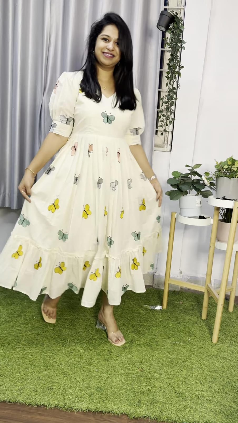 White Cotton Butterfly Print Kurti For Women
