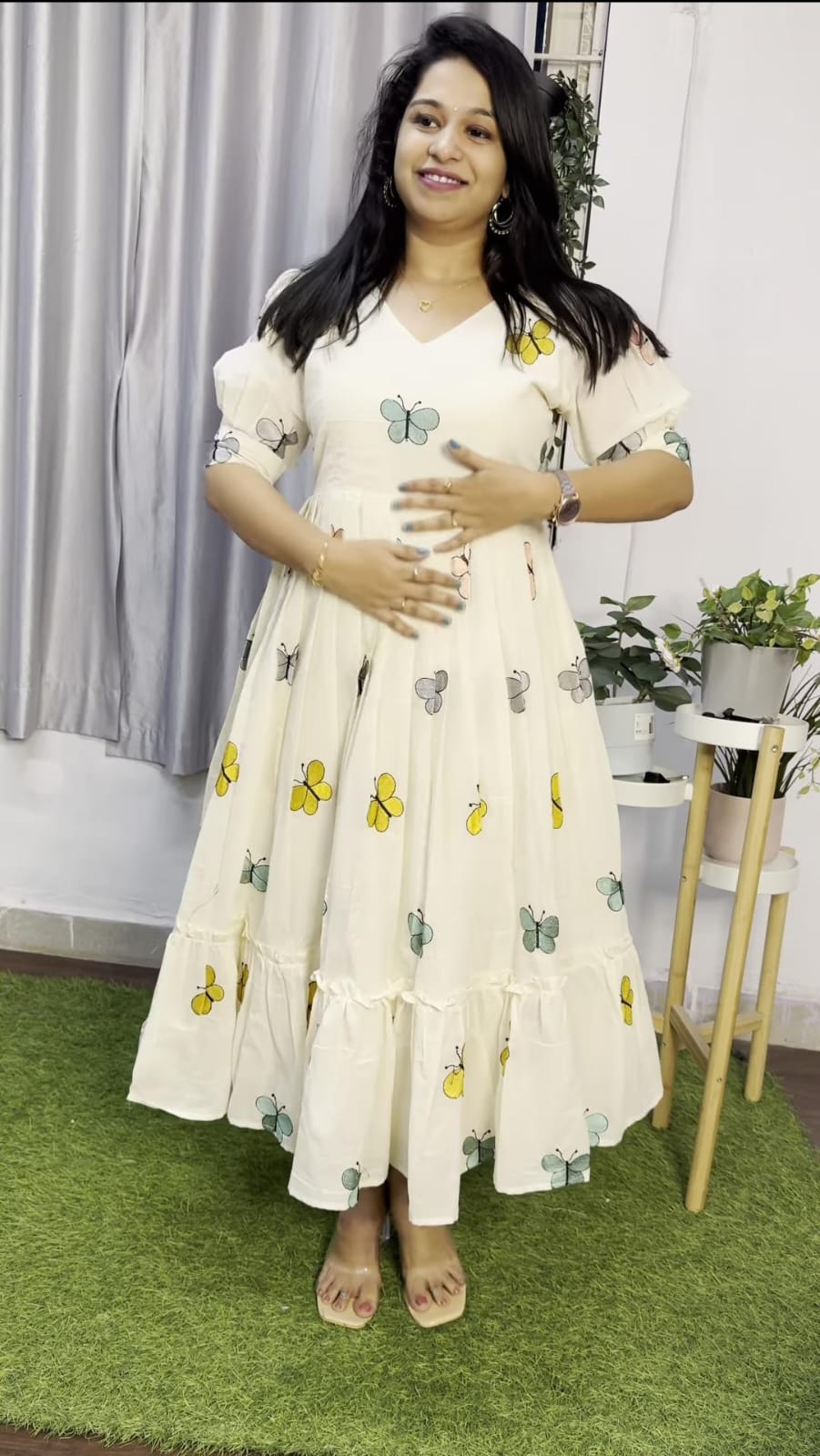 White Cotton Butterfly Print Kurti For Women