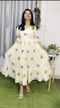 White Cotton Butterfly Print Kurti For Women