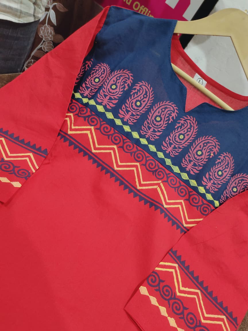 Designer Cotton Straight Kurta and Pant Set with Block Print Yoke — Everyday Ethnic Coord Ensemble