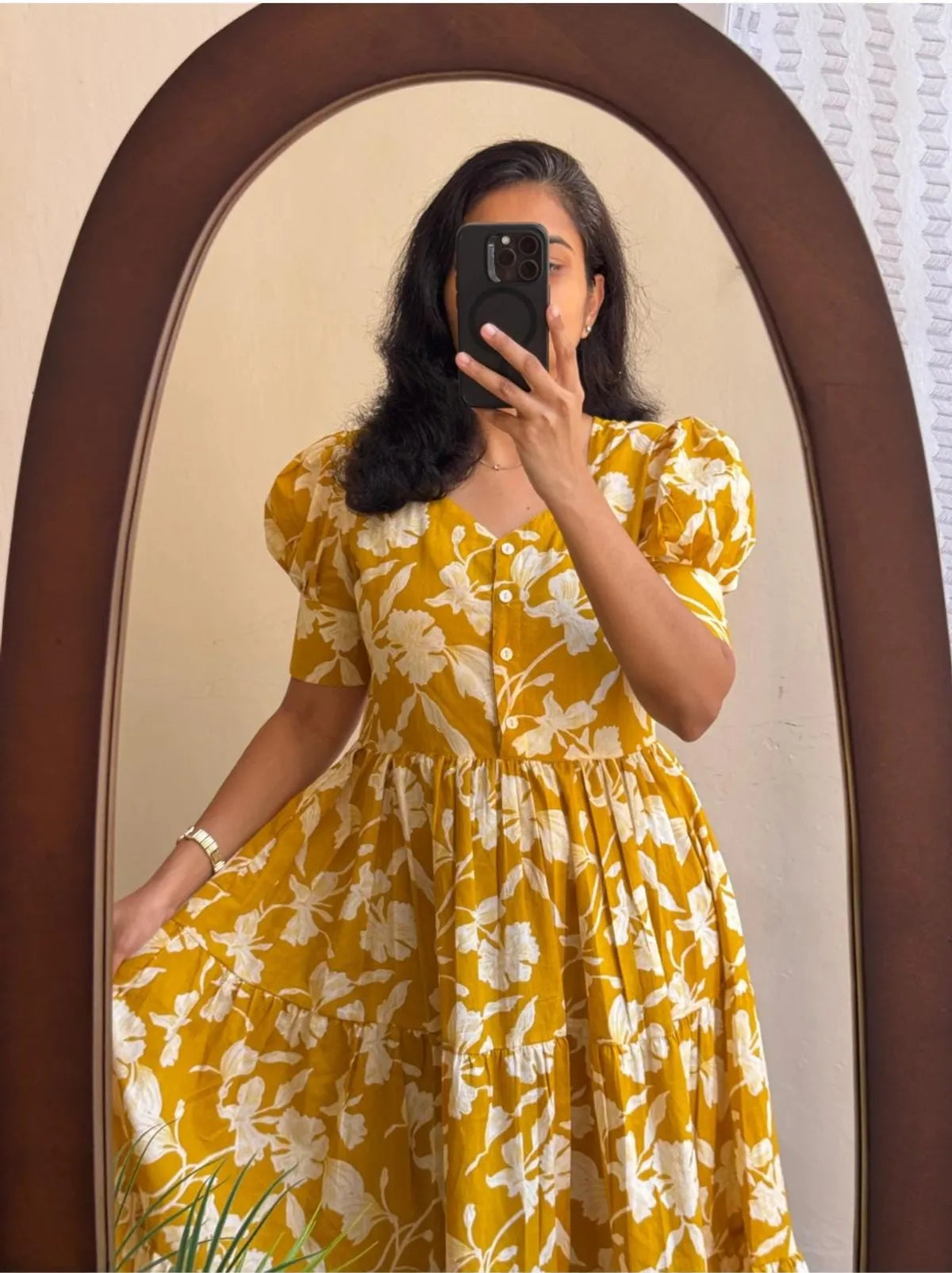 Cotton Puff Sleeve Midi Dress | Comfortable Summer Wear for Women | Stylish Everyday Outfit | Sizes 38 to 44