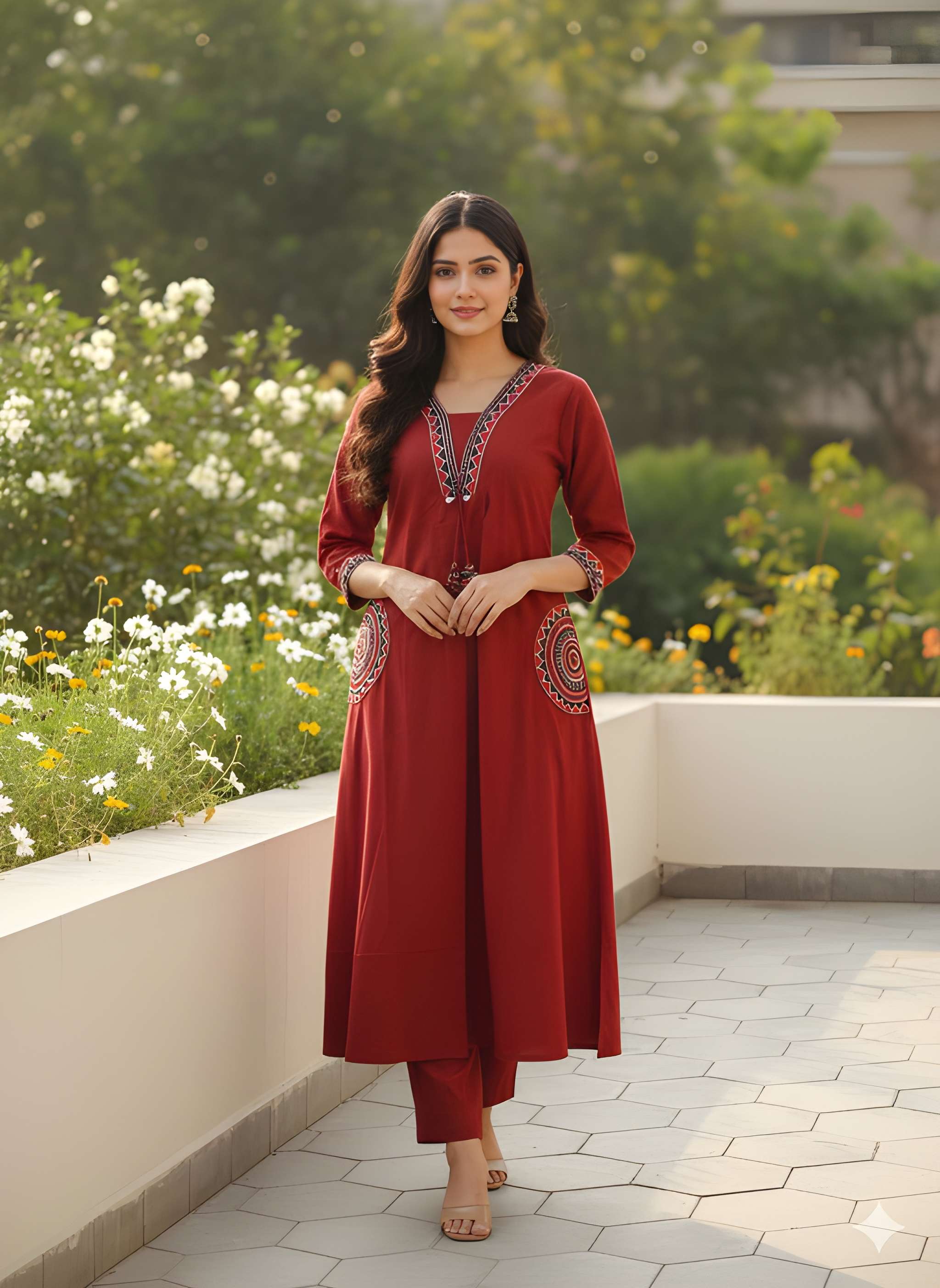 Women Premium Cotton Flex Kurta Palazzo Set with Embroidered Ethnic Detailing