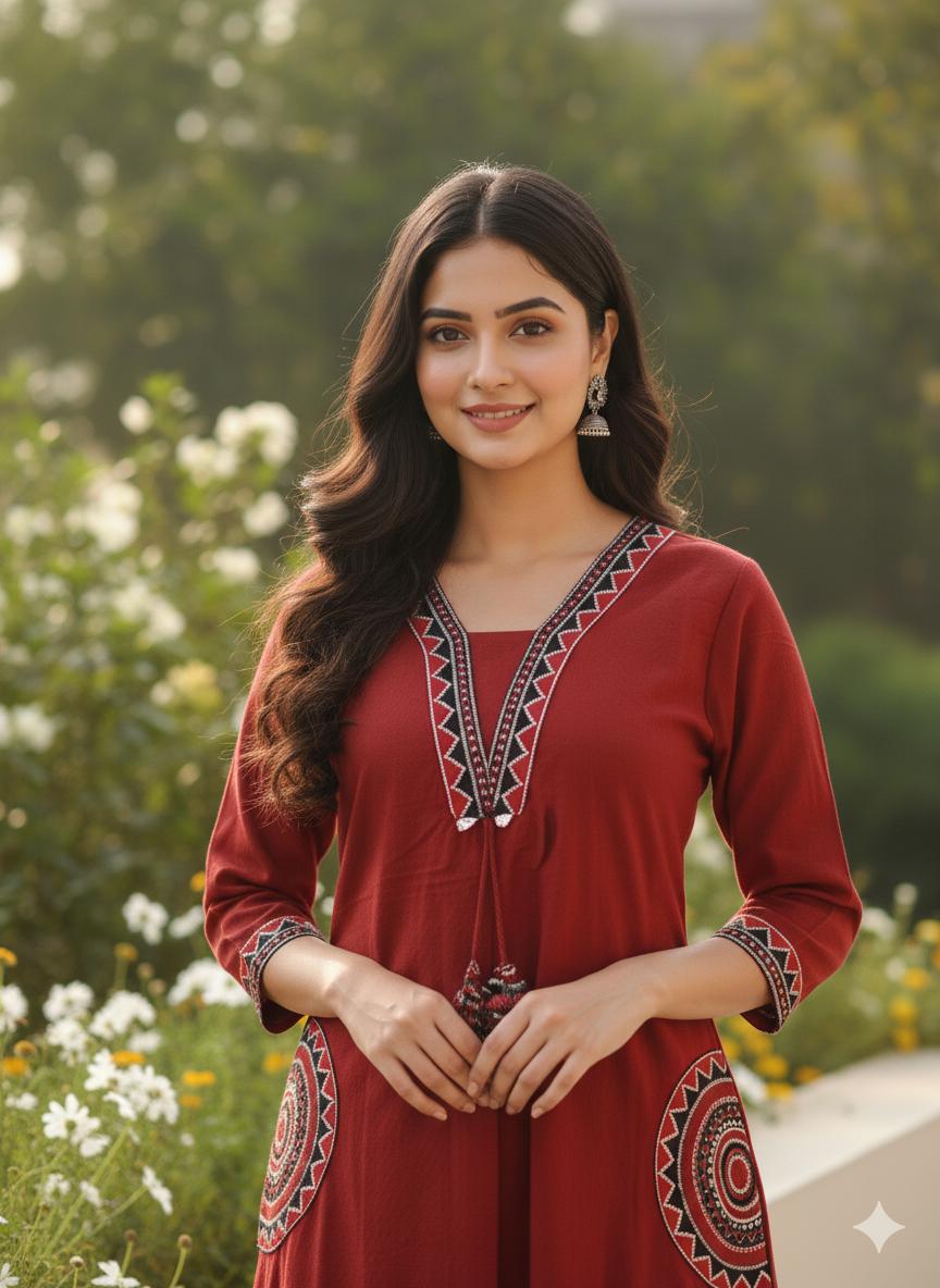 Women Premium Cotton Flex Kurta Palazzo Set with Embroidered Ethnic Detailing