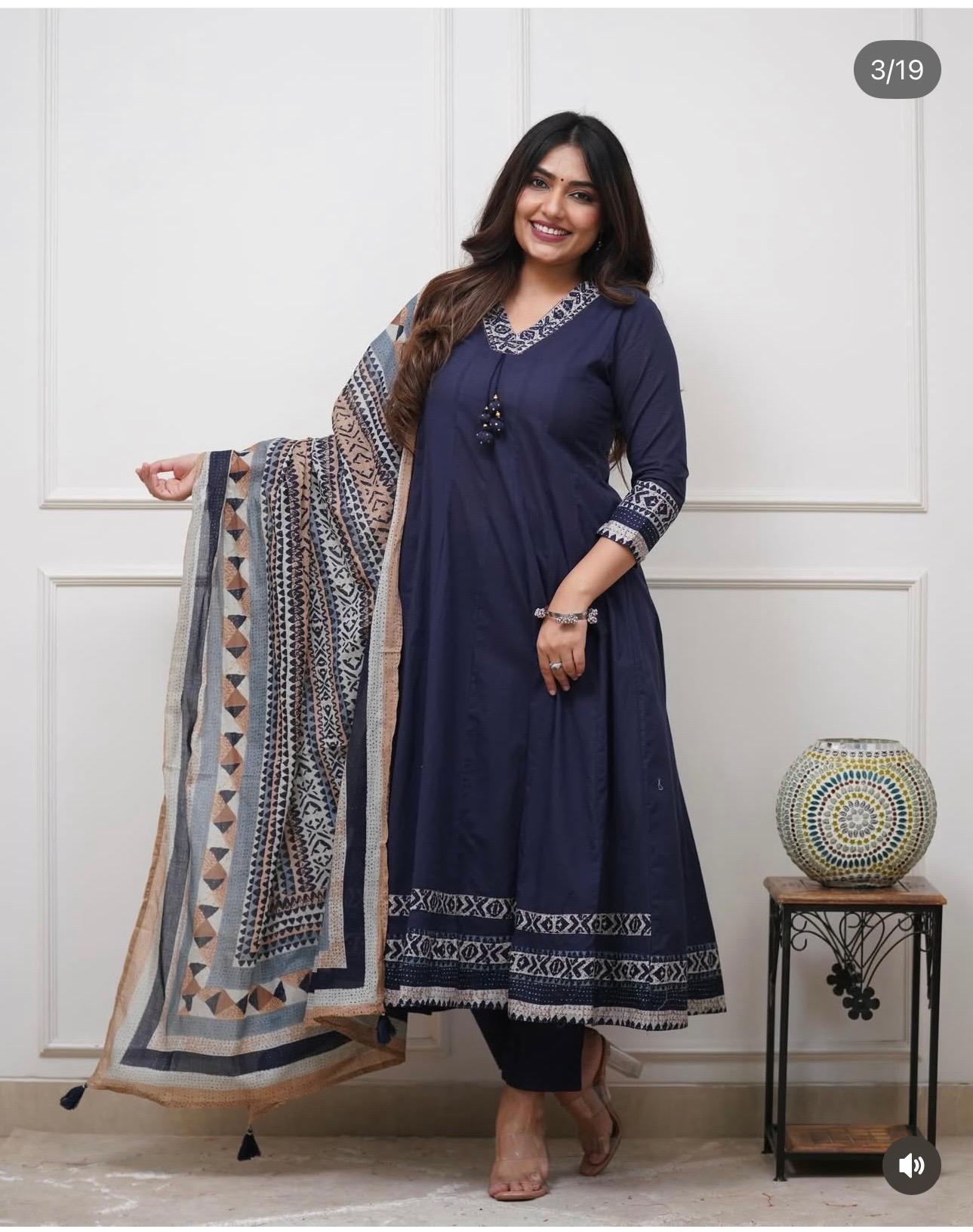 Women Premium Hand Work Anarkali Kurta Pant Dupatta Set