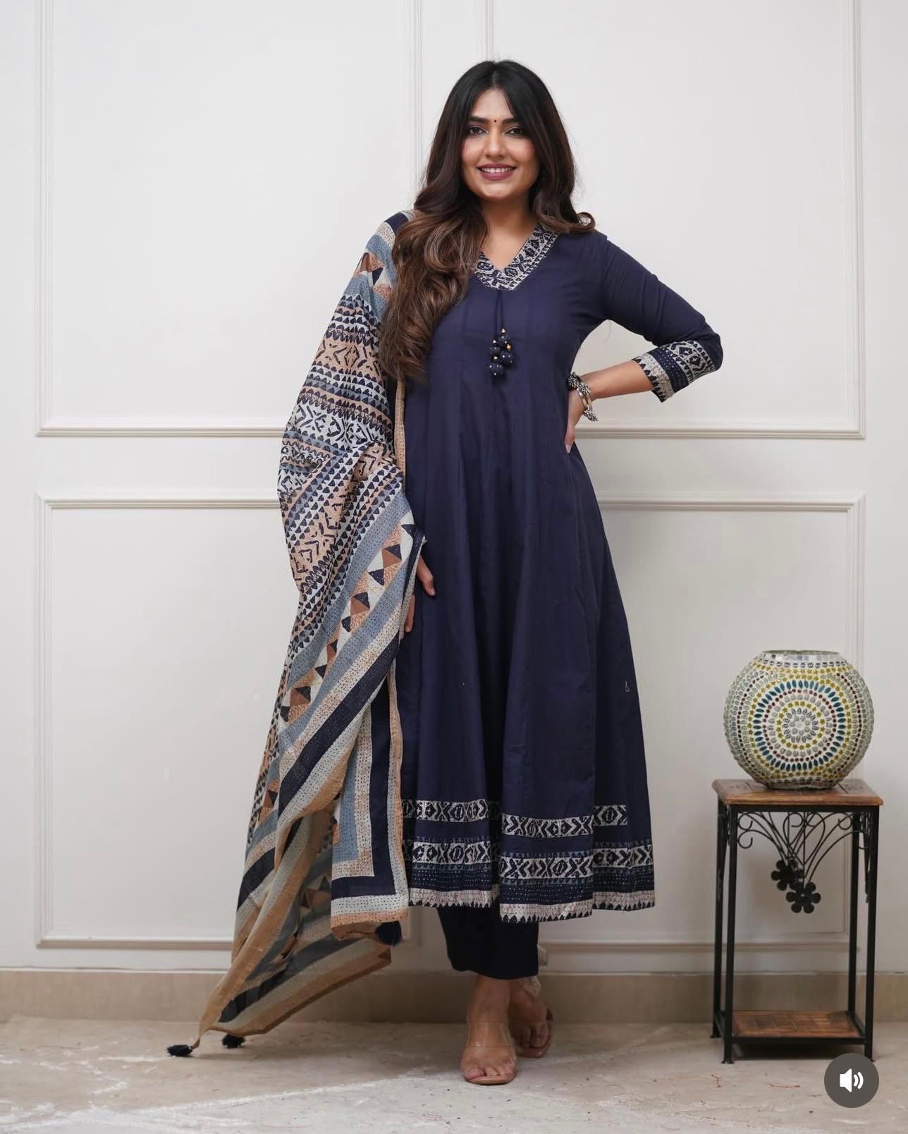 Women Premium Hand Work Anarkali Kurta Pant Dupatta Set